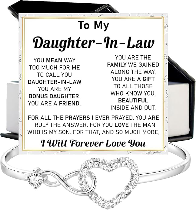 To My Beautiful Daughter In Law Bracelet From Mother-In-Law, Daughter In Law Birthday Gifts, Infinity Star Heart Bracelet For Her With Heartfelt Message Card & Elegant Box, Bonus Daughters Bracelets