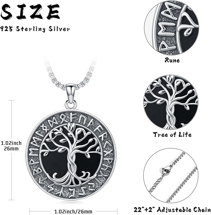 KoyeKei Viking Necklace for Men 925 Sterling Silver Viking Norse Pagan Jewelry Gifts for Women