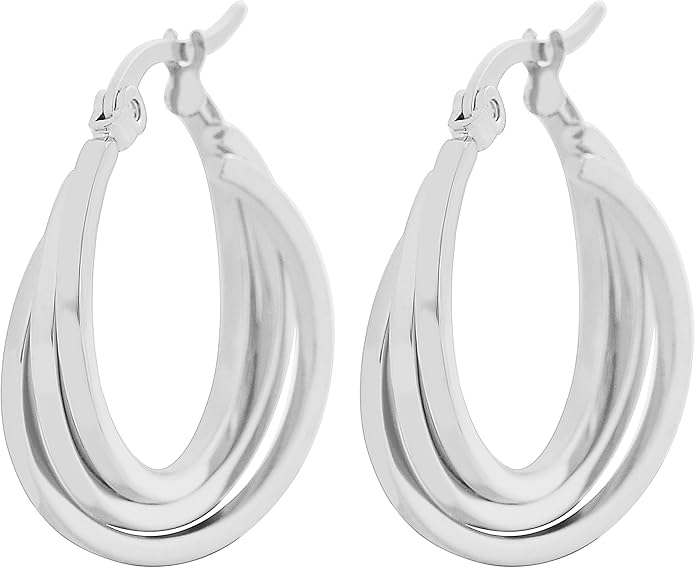 Edforce Women's Stainless Steel Overlapping Triple Hoop Earrings, (25mm-35mm)