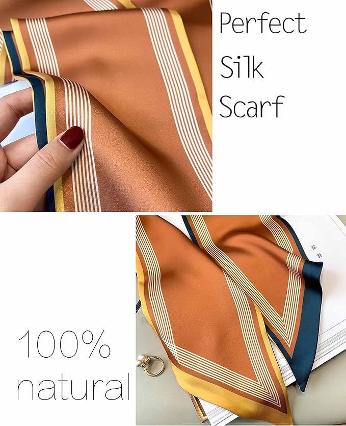 kcctoo 59" Mulberry Silk Like Head Scarf Women's Fashion Square Neck Satin Scarfs for Bag Hair Scarves Gift 59 * 5.9”