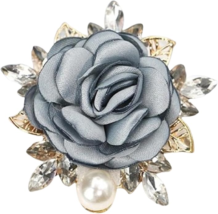 Rose Brooch for Women,Dainty Satin Fabric Flower Lapel Pins Vintage Elegant Pearl Brooches Handmade Crystal Pearl Pins Silk Camellia Safety Collar Pin Dress Suit Accessories Wedding Bridal Bouquet Jewelry