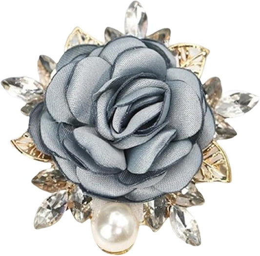 Rose Brooch for Women,Dainty Satin Fabric Flower Lapel Pins Vintage Elegant Pearl Brooches Handmade Crystal Pearl Pins Silk Camellia Safety Collar Pin Dress Suit Accessories Wedding Bridal Bouquet Jewelry
