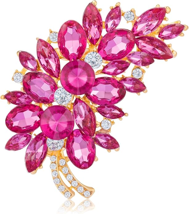 LAXPICOL Vintage Green Austrian Crystal Flower Leaf Bouquet Clusters Large Big Brooch Pin for Women Gold Tone