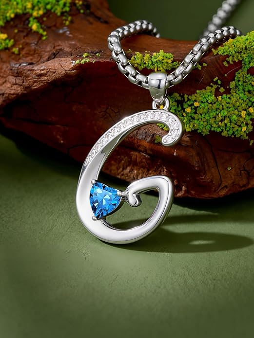 Christmas Gifts for Women Alphabet A to Z Initial Birthstone Pendant Necklaces for Women - 18k White Gold Plated Personalized Name Jewelry Valentine Mothers Day Birthday Gifts for Women Her Girlfriend