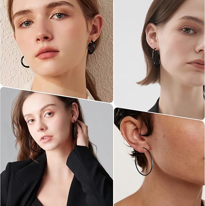 4 Pairs Silver Gold Hoop Earrings for Women | 14K Gold Plated Hoop Earrings Set Hypoallergenic Earring Lightweight Dangle Earrings Set