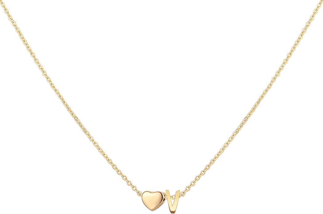 Initial Heart Necklace 18K Gold Plated Stainless Steel Tiny Heart Letter Necklace Personalized Monogram Name Necklace for Women