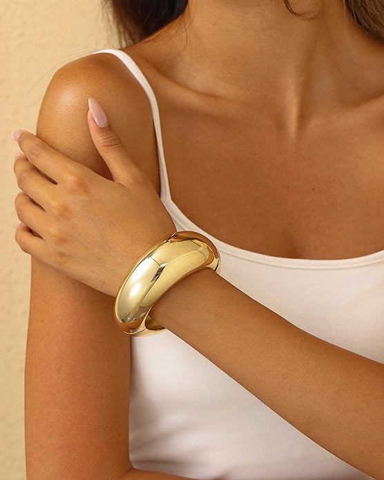 Bangle Bracelets for Women | 14K Gold Plated Trendy Wide Bracelets | Hinged Arm Cuff Bangles Chunky Bracelet for Women