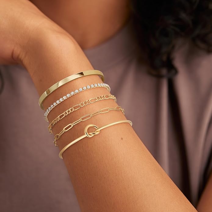 AOZEL Gold Plated Bracelets for Women Stack,Bangle Cuff Bracelet Set Non Tarnish Jewelry for Women Trendy