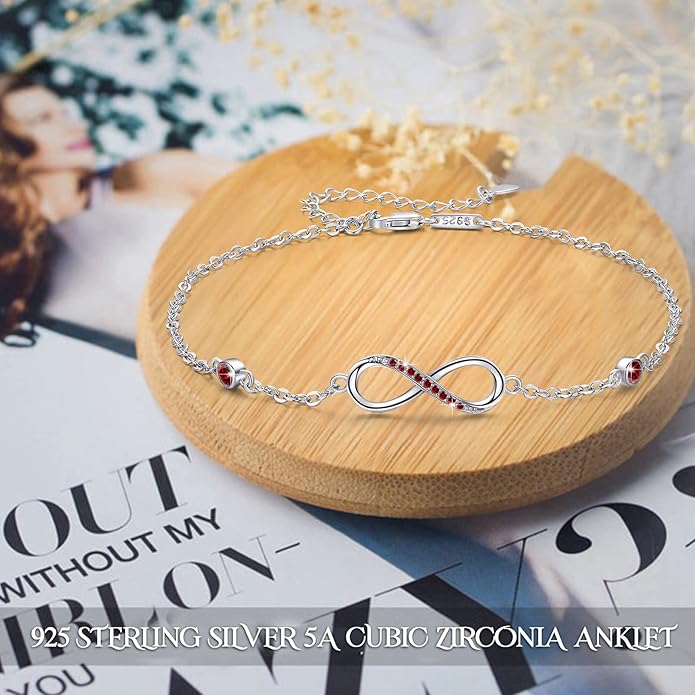 MEDWISE Womens Infinity Anklet Bracelet 925 Sterling Silver Endless Love Symbol Ankle Bracelet Adjustable Plus Size Large Bracelet Gifts for her Mother’s Day Gifts