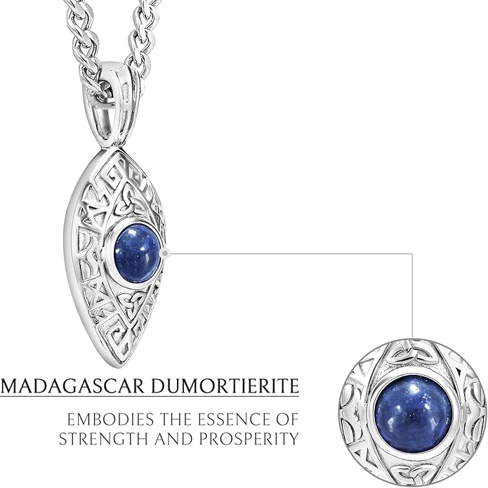 AWNL Dumortierite Moving Ball Necklace for Men Sterling Silver Engraved Runes Natural Gemstone Premium Pendant Necklace with Stainless Steel Chain Gift for Men 24 Inch