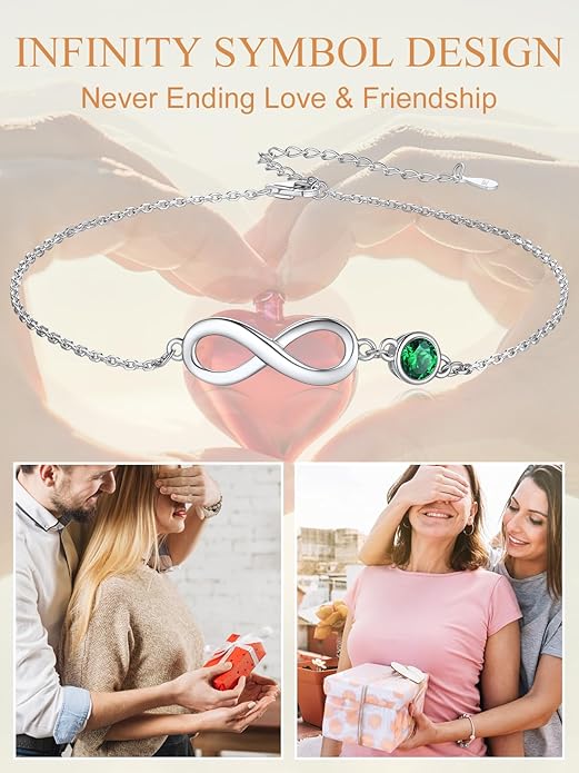 Custom4U Personalized Infinity Ankle Bracelets for Women 925 Sterling Silver Anklet Bracelet Endless Love Symbol Birthstone Charm Adjustable Foot Chain Jewelry Mothers Day Gifts for Mom Wife Women Her