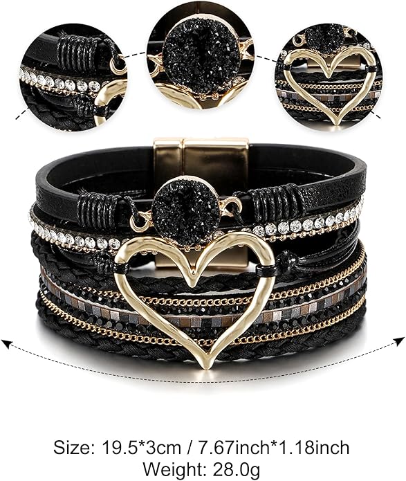 Fesciory Leopard Bracelet for Women, Boho Leather Wrap Multi-Layer Pearl Crystal Bracelet Bangle Jewelry