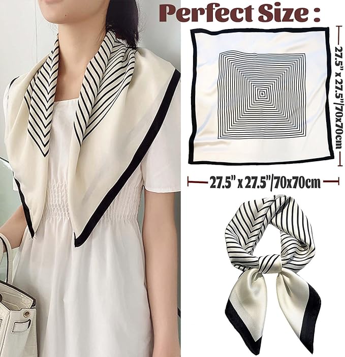 kcctoo 27.5" Mulberry Silk Feeling Head Scarf Women's Fashion Square Neck Satin Scarfs for Bag Hair Scarves Gift