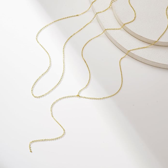 Yoosteel Long Lariat Necklace for Women - Dainty Y-Shaped Necklaces 14K-Gold-Plated Drop Chain Simple Jewelry Trendy Gifts for Women