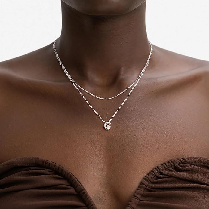 Bubble Letter Necklace Layered Initial Necklaces for Women Dainty Cute Choker Pendant Stack Jewelry Teen Gift Trendy Stuff