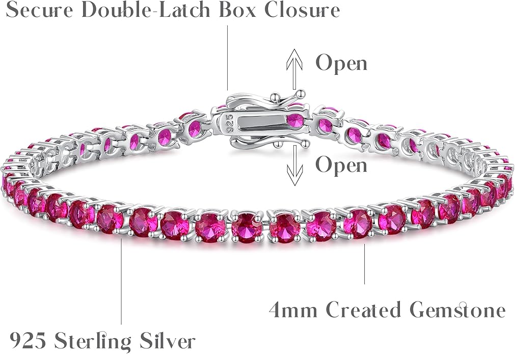 FANCIME Birthstone Bracelet Sterling Silver Gemstone Tennis Bracelets Fine Jewelry Wedding Bridal Prom Birthday Gift for Women Her, Length 7.2 Inch Width 4mm
