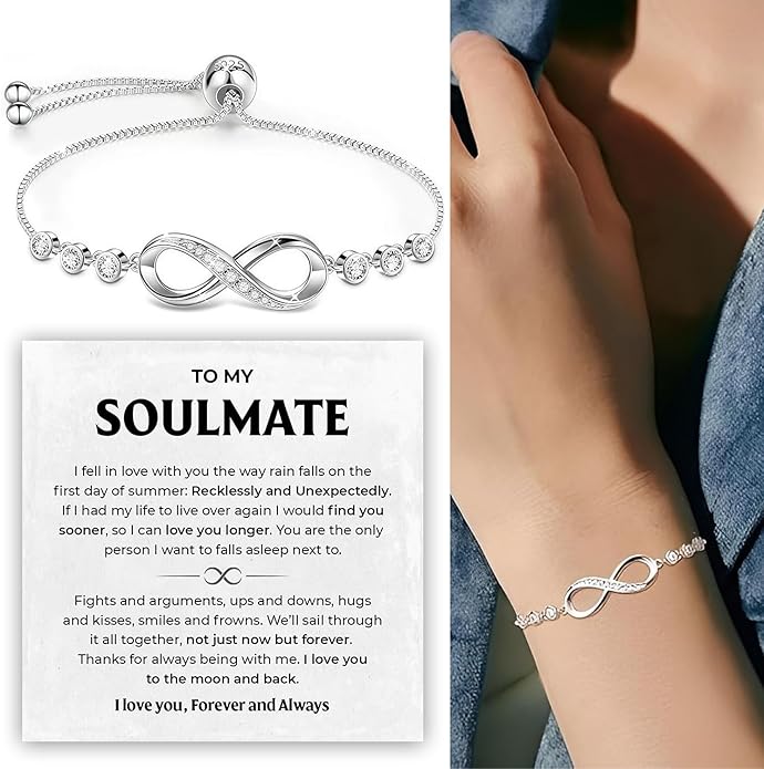 To My Soulmate Bracelet, Soulmate Bracelet For Women, Soulmate's Jewelry Gift From Boyfriend Husband Friend With Message Card And Box Meaning, Valentine Gifts For Her, Birthday Christmas Gifts
