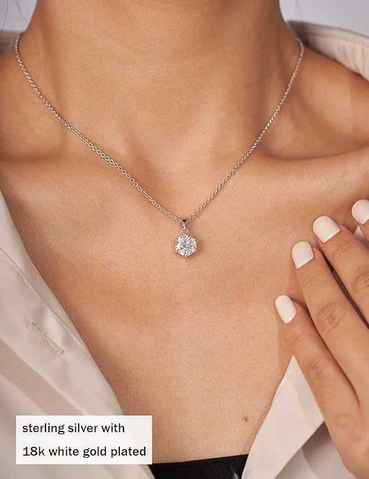 IMOLOVE Moissanite Solitaire Pendant Necklaces for Women Sterling Silver with 18K White Gold Plated 1-3 Carat D Color VVS1 Clarity Mossanite Jewelry for Women