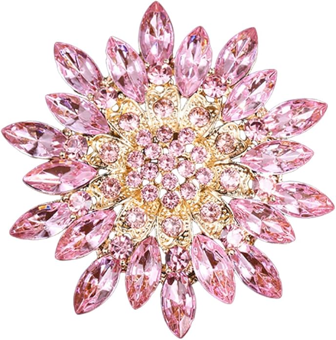 Rhinestone Large Flower Brooches Pins for Women Fashion Sparkly Crystal Sunflower Statement Brooch Unique Wedding Party Suit Dress Jewelry Accessories