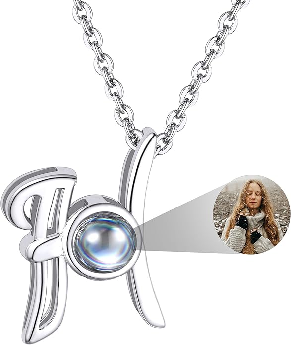 Custom4U Personalized Initial Picture Necklace for Women, Projection Necklace with Picture Inside, Gold/Silver Letter Pendant Necklace, Custom Photo Gifts for Mom Wife Birthday Valentines