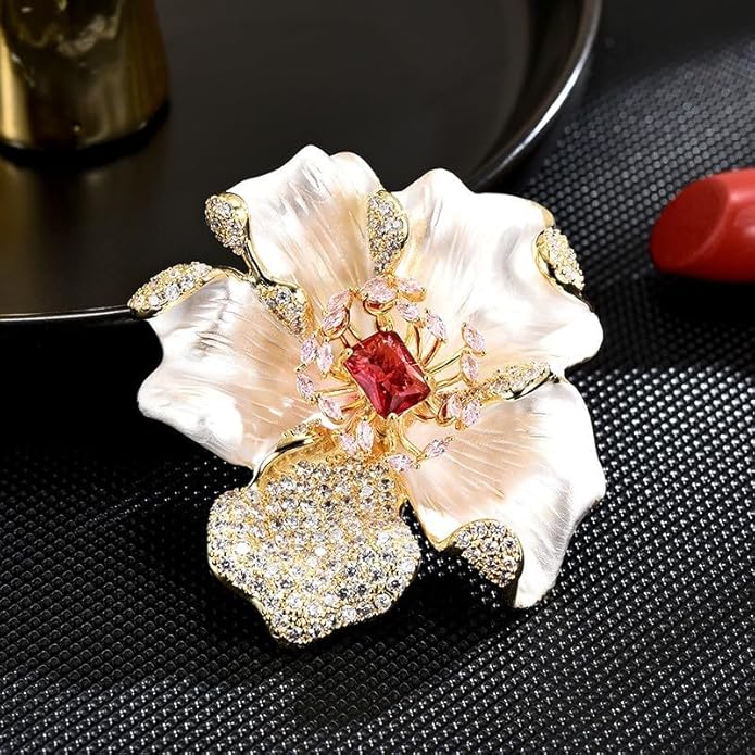Flower Brooch Pin - Rhinestone Flower Pin 18k Gold Plated - Thanksgiving Day, Birthday, Wedding Gifts for Mom, Wife