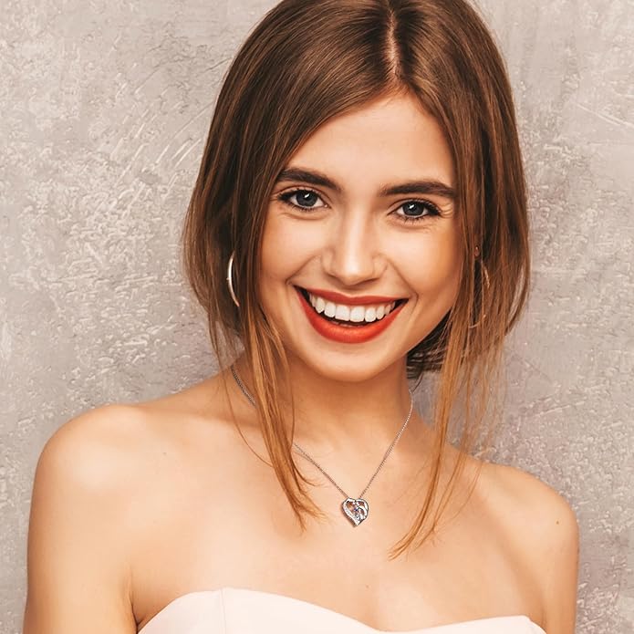 Easycosy Custom Name Necklace with Simulated Birthstones Customized Promise Necklace Heart Pendant with Engraved 2-6 Names - Anniversary Birthday Christmas Jewelry Gifts for Women Wife Mom Grandma