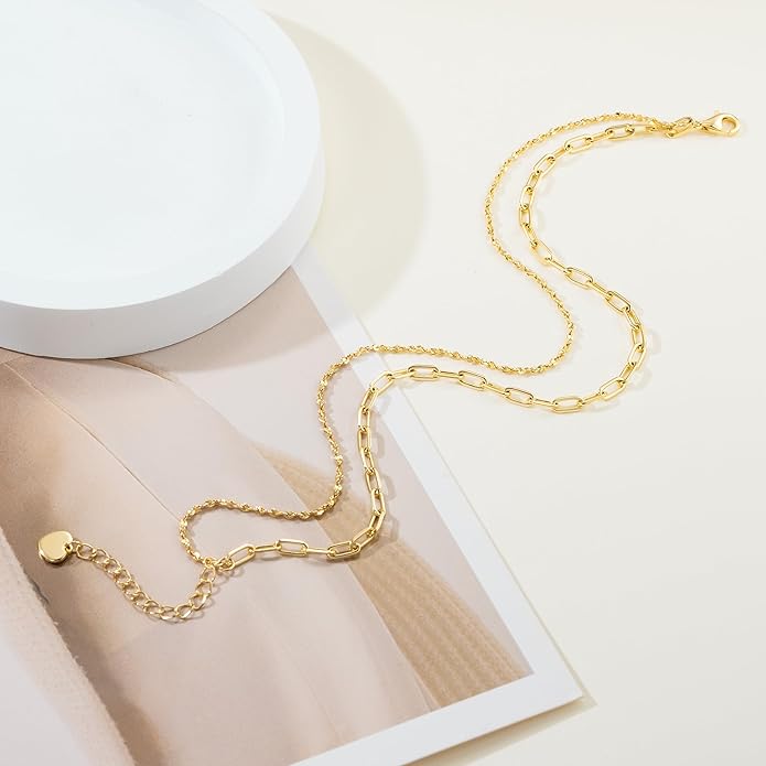 14K Gold Anklets for Women Gold Ankle Bracelets for Women Double-Layer Design Delicate Chain Stacked with Paperclip Link Anklets for Womens ankles bracelets
