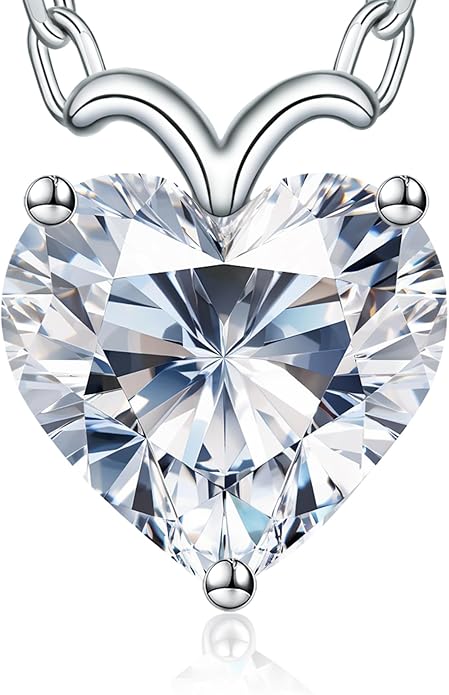 ForeverLove Heart Necklaces for Women, 4-2 Carats Heartshap Moissanite, Silver Pendant Jewelry, Anniversary Birthday Gifts for Wife, Girlfriend, Daughter, Mom