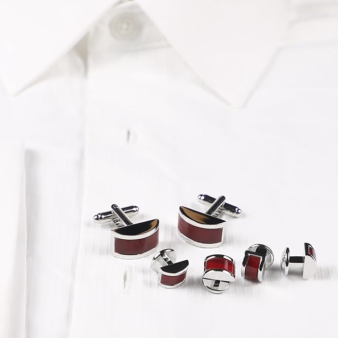 MENDEPOT Men Formal Wear Dress Shirt Cufflinks And Studs Set With Box Wedding Groom Groomsmen Gift
