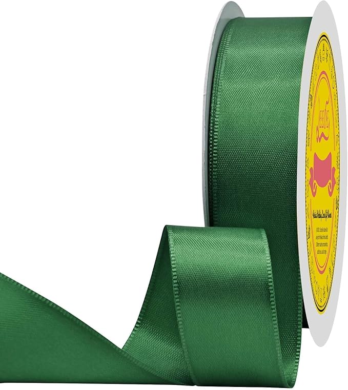 LEEQE Forest Green Double Face Satin Ribbon 1 inch X 50 Yards Spool Bright Colors Very Suitable for Weddings Gift Package Wrapping Dancer Wand Sewing Party Hair Bow Invitation Decorations and More