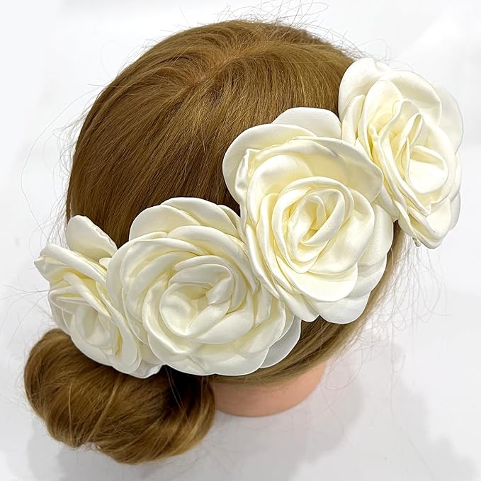 Sanrich Women's Brooches 4pcs Rose Flower Hair Clip Mexican Hair Flowers Clips Hairpin Brooch Tea Party Hats Headpieces (off white)
