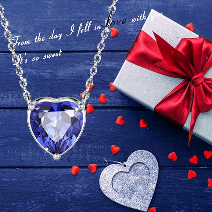 Aurora Tears 925 Sterling Silver 12 Birthstone Hearts Jewelry Women Crystal Wedding/Engagement/Bridal Heart Necklace/Earring/Ring/Bracelet Sets Jewellery