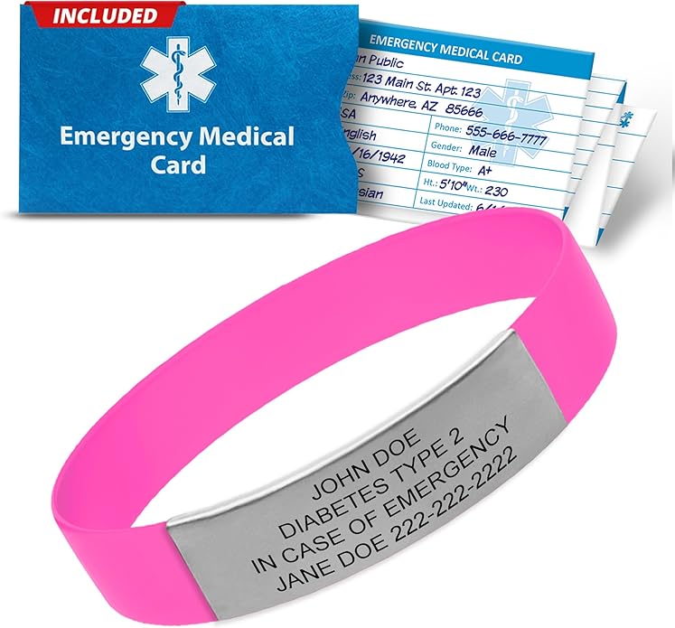 Personalized Medical Alert Bracelet for Men & Women – Custom Engraved Waterproof Silicone Wristband with Stainless Steel ID Plate – Medical ID Bracelet for Allergies, Conditions, ICE Info & Emergency Card