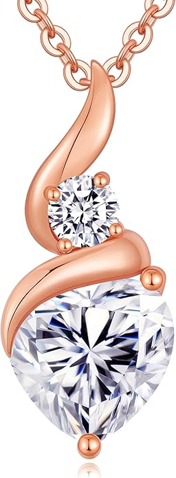 Moissanite Heart Pendant Necklaces for Women, 925 Sterling Silver Necklace with Birthstone, Ideal Anniversary Present or Birthday Christmas Valentine Mothers Day Jewelry Gifts for Mom Wife Her Girlfriend