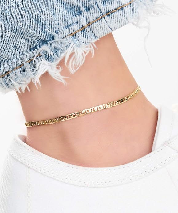 Barzel 18K Gold Plated Flat Marina Link Anklet for Women - Made In Brazil (11, Inches)