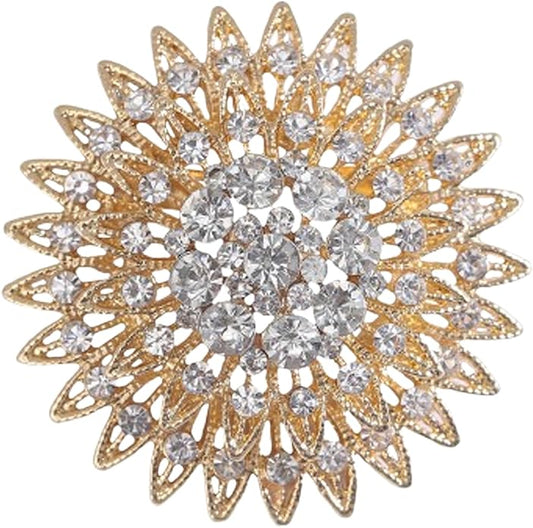 Vintage Rhinestone Round Flower Brooch Pin for Women,Sparkling Floral Lapel Pins Fashion Crystal Cluster Brooches Elegant Dress Accessories Christmas Wedding Jewelry