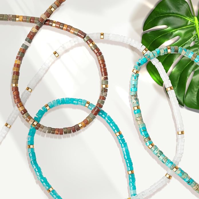 AGOT Beaded Gemstone Necklace for Women: Boho Bead Choker Natural Stone Necklaces - Handmade Jewelry for Summer Beach