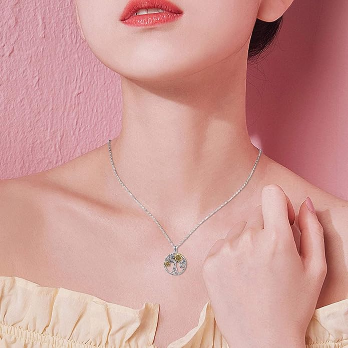 CHENGHONG Sunflower Necklace 925 Sterling Silver Tree of Life Necklace Daisy/Rose/Sunflower Pendant Necklace Sunflower Jewelry Gifts for Women Mom