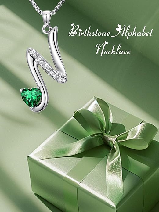 Christmas Gifts for Women Alphabet A to Z Initial Birthstone Pendant Necklaces for Women - 18k White Gold Plated Personalized Name Jewelry Valentine Mothers Day Birthday Gifts for Women Her Girlfriend