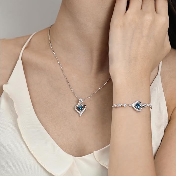 AGVANA Rosy Reverie Birthstone Bracelet for Women Sterling Silver Genuine or Created Gemstone Tennis Bracelet Rose Heart Jewelry Anniversary Birthday Gifts for Women Mom Wife Her