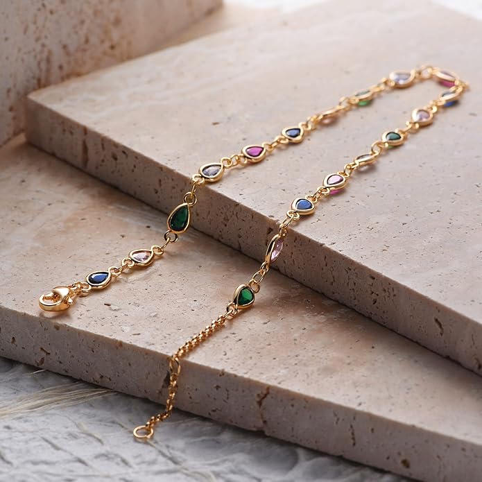 MTMY Gold Anklets for Women 14K Gold Plated Tiny Bead Anklet Colorful Tassel Foot Chain Dainty Adjustable Cute Summer Beach Boho Anklets Jewelry Gift