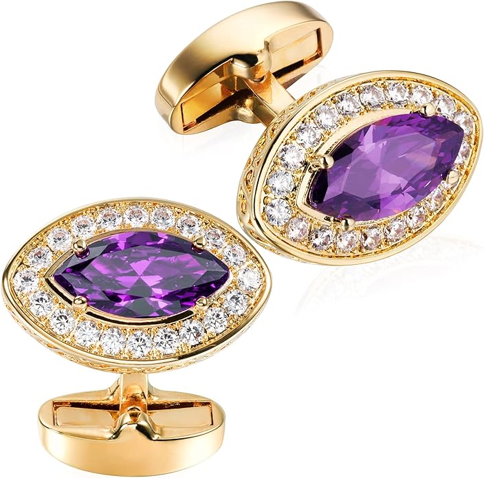 HAWSON Cufflinks for Men, Gold Diamond Crystal Cufflinks for Groom Husband Personalized Gifts, Mens Formal Wedding Business Cufflinks, Luxurious Gorgeous Cuff Links French Shirt Accessories
