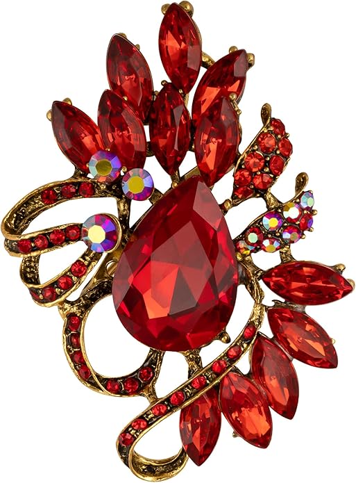 SELOVO Leaf Rhinestone Statement Brooch Pin Dress Jewelry Accessory