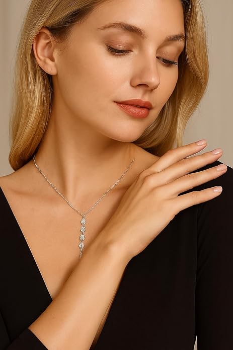 14K Gold Plated Y Necklace for Women – Dainty Lariat Long Pendant Chain, Layered Drop Necklace for V Neck Dress, Simple Sexy Cleavage Jewelry Gifts for Women