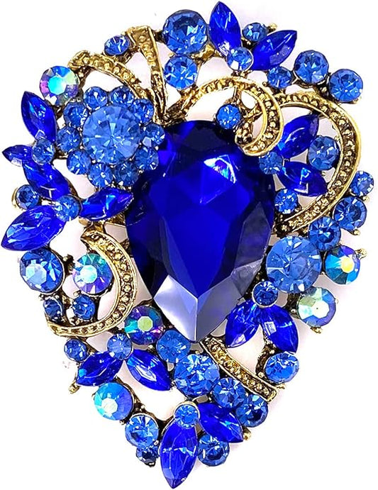 LAXPICOL Women's Vintage Austrian Crystal Elegant Flower Teardrop Brooch Gold Tone