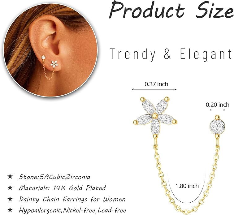 Freekiss Gold Chain Studs Earrings for Women Trendy: Hypoallergenic 14K Gold Plated Dangle Earrings Dainty Small Long Chain Earring Set Fashion Gold Jewelry for Women