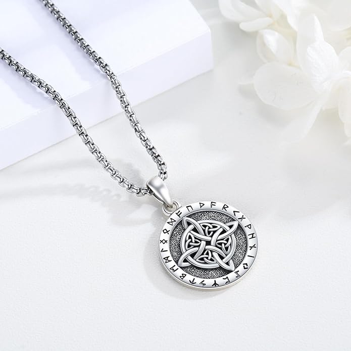 YueYuan Viking Necklace for Men 925 Sterling Silver Rune Amulet Pendant Nordic Necklace Viking Jewelry Gift for Father Husband Son