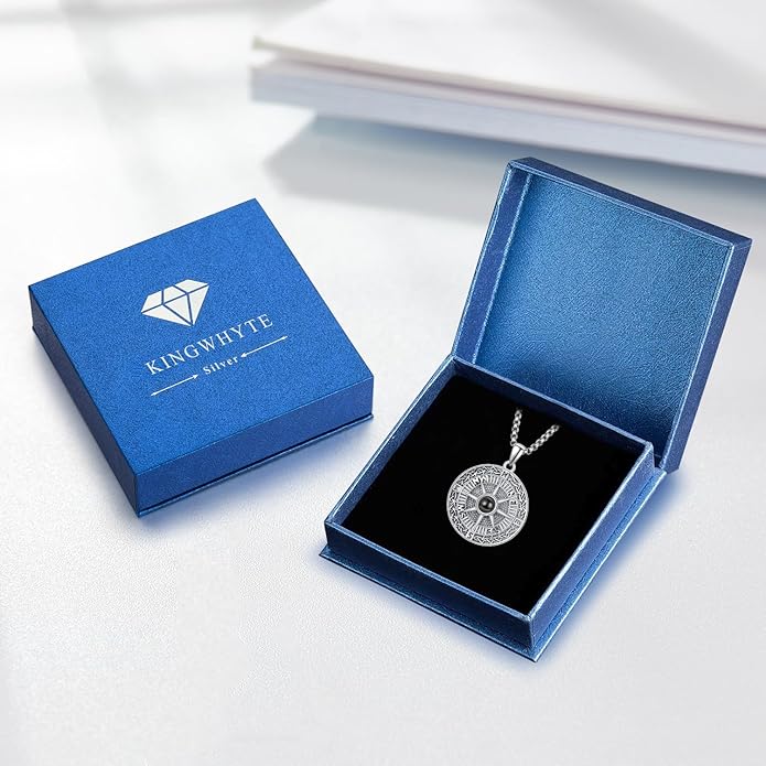 KINGWHYTE Compass Necklace for Men 925 Sterling Silver Birthday Gifts Graduation Travel Jewelry for Husband Brother with Stainless Steel Chain