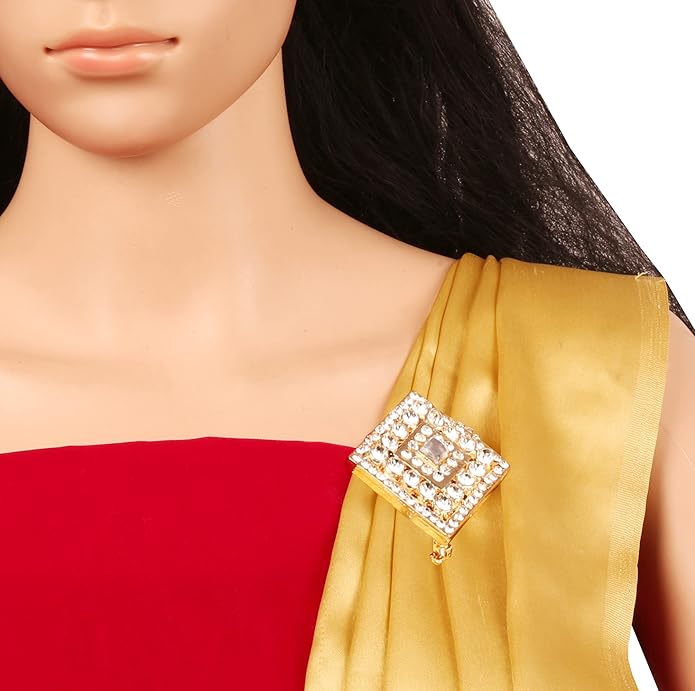 Touchstone Indian Bollywood Handcrafted Designer Jewelry Brooch Lapel Pin in Gold Or Silver Tone for Women.