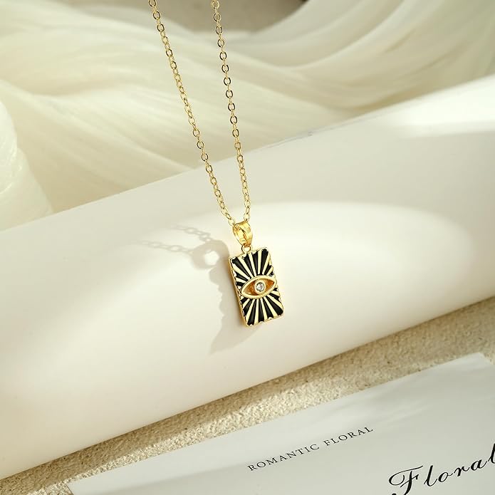 Evil Eye Necklace for Women,Dainty 14K Gold/Sterling Silver Plated Evil Eye Pendant Necklace Tiny Boho CZ Diamond Necklace Cute Trendy Lucky Protection Jewelry Gift for Women